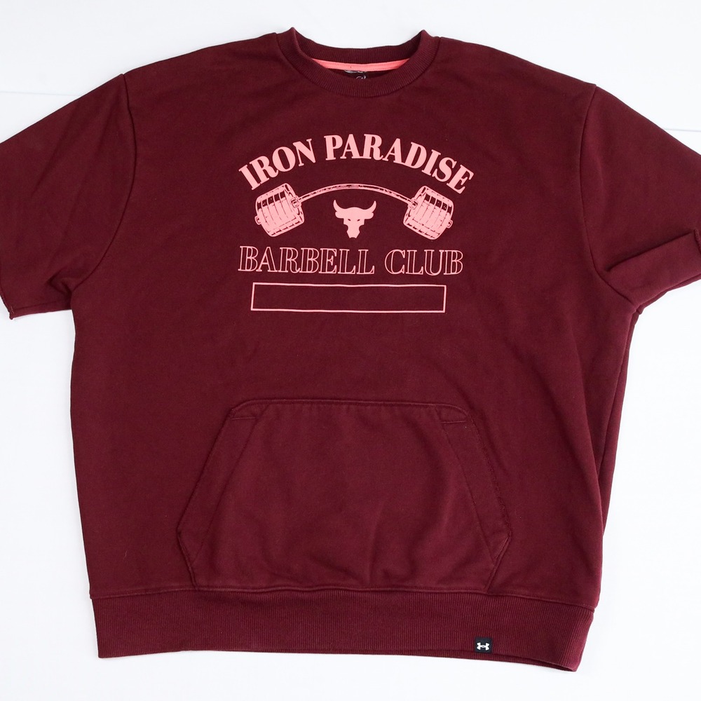 Under Armour Project Rock SS Sweatshirt Mens L Maroon Iron Paradise Barbell Club - Picture 11 of 11